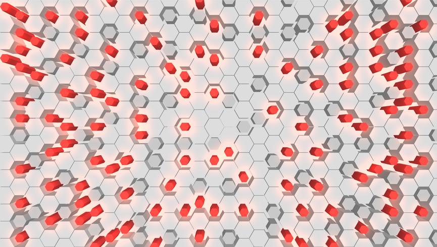 Red 3D hexagon tech background, vector illustration
