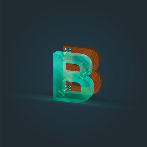 Realistic wood and glass character from a typeset vector