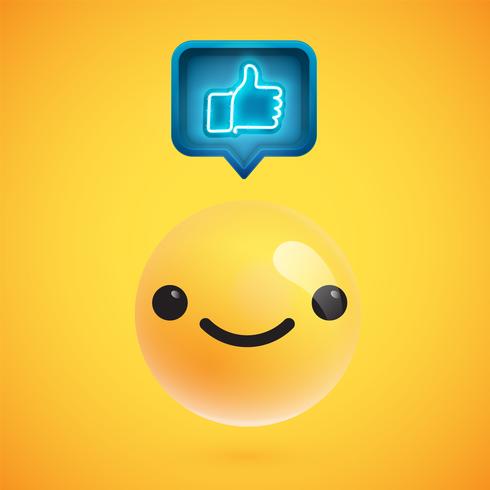 High detailed emoticon with thumbs up sign, vector illustration