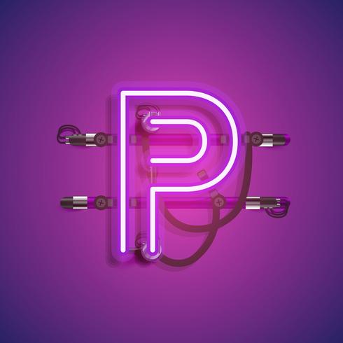 Realistic neon character with wires and console, vector illustration