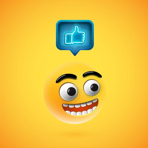 High detailed smiley with thumbs up sign, vector illustration