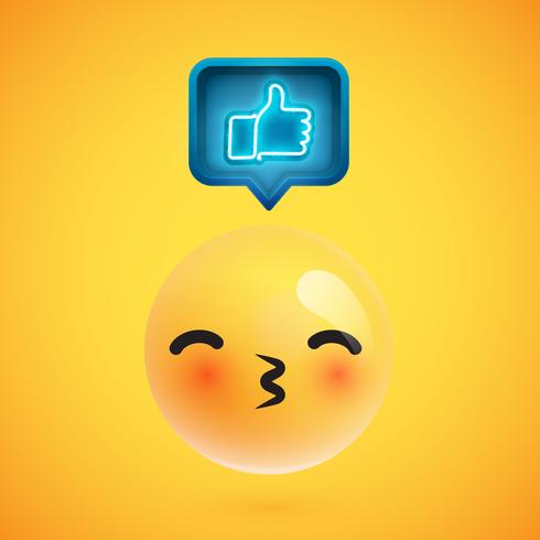 High detailed emoticon with thumbs up sign, vector illustration