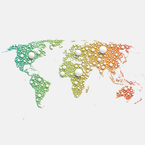 Colorful world map made by balls and lines, vector illustration