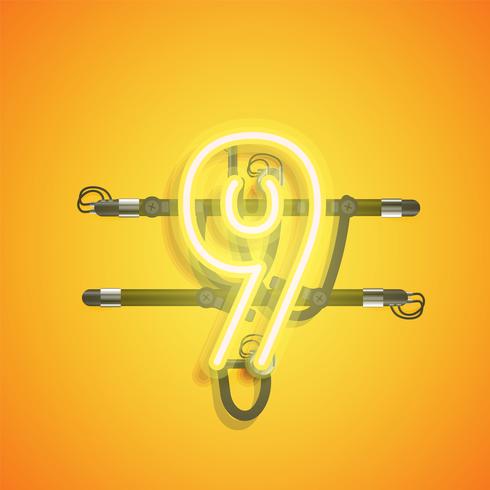 Realistic neon character with wires and console, vector illustration