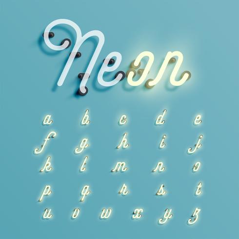 Realistic neon character typeset, vector