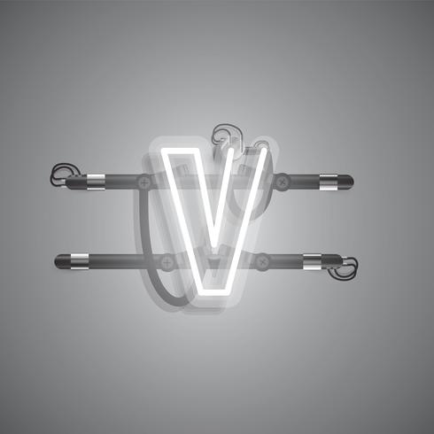 Realistic neon character with wires and console, vector illustration
