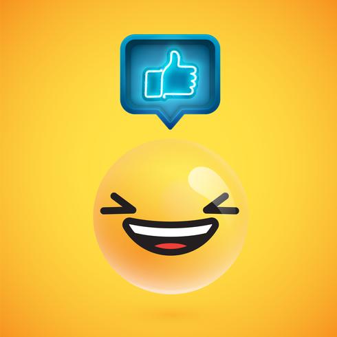 High detailed emoticon with thumbs up sign, vector illustration