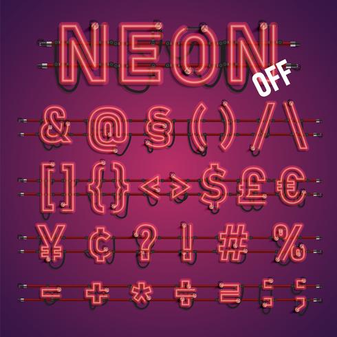 Realistic neon font with wires and console, vector illustration