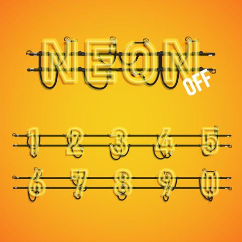 Realistic neon font with wires and console, vector illustration