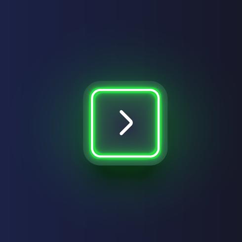 Colorful neon 'next' button with an arrow, vector illustration