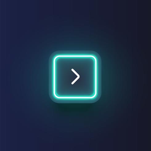 Colorful neon 'next' button with an arrow, vector illustration