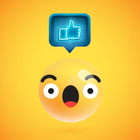 High detailed emoticon with thumbs up sign, vector illustration