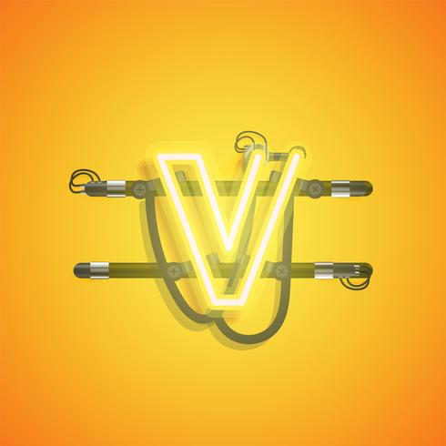 Realistic neon character with wires and console, vector illustration