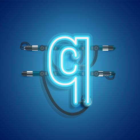 Realistic neon character with wires and console, vector illustration