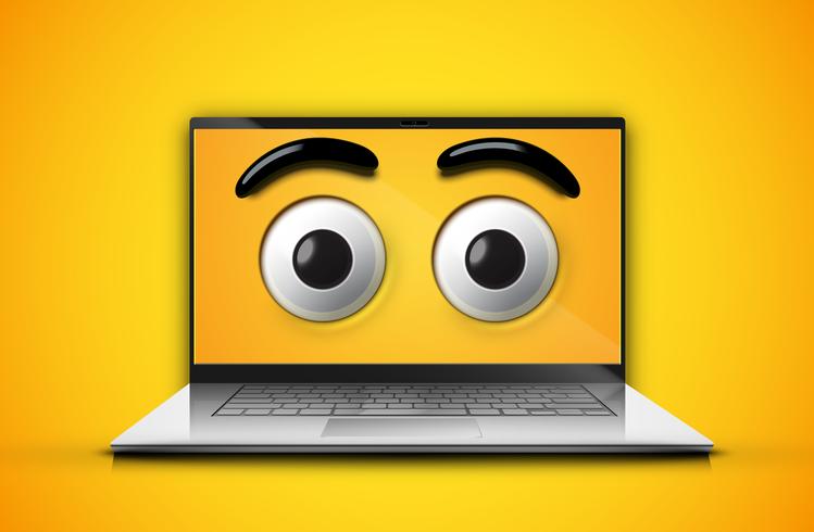 Ojos de emoticonos altamente detallados en una pantalla de notebook, ilustración vectorial vector