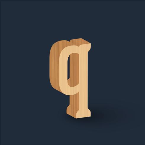 3D wood font character, vector