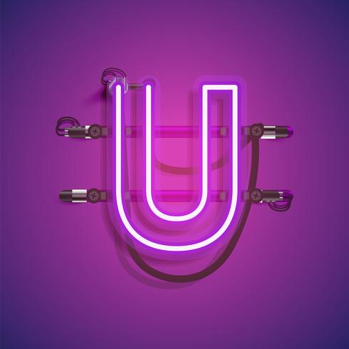 Realistic neon character with wires and console, vector illustration