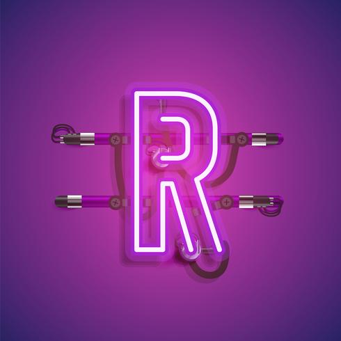 Realistic neon character with wires and console, vector illustration