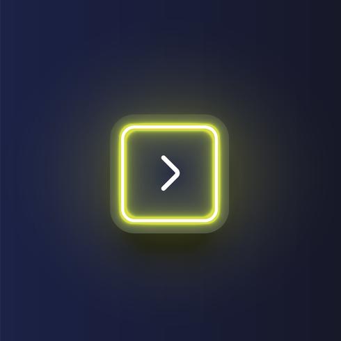 Colorful neon 'next' button with an arrow, vector illustration