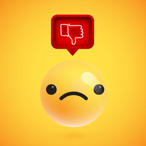 Realistic 3D emoticon with neon glowing dislike sign in a 3D speech bubble, vector illustration