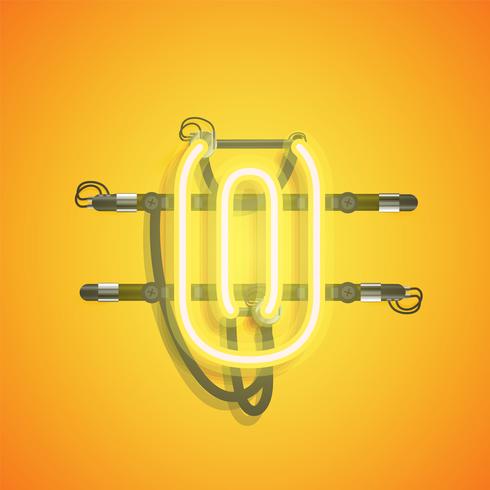 Realistic neon character with wires and console, vector illustration