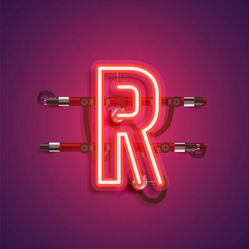 Realistic neon character with wires and console, vector illustration