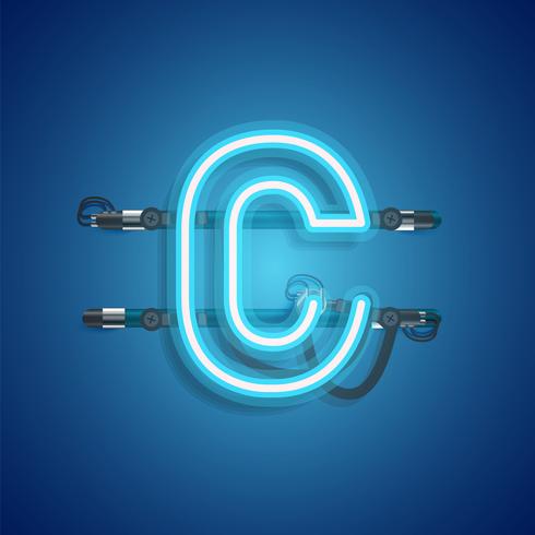 Realistic neon character with wires and console, vector illustration