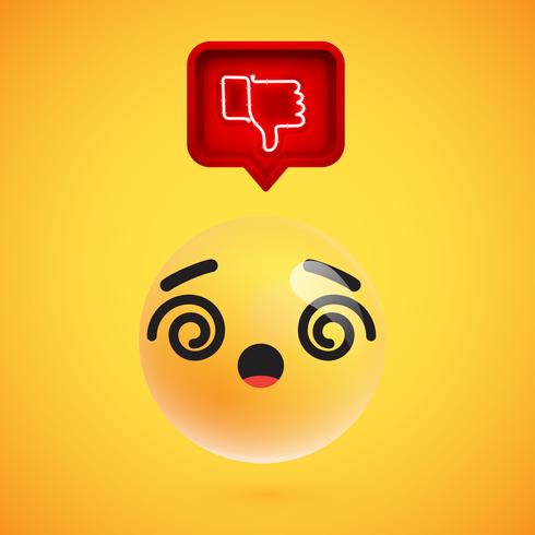 Realistic 3D emoticon with neon glowing dislike sign in a 3D speech bubble, vector illustration