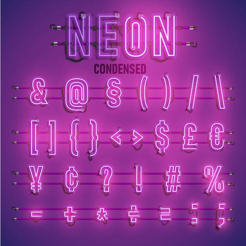 Realistic neon font with wires and console, vector illustration