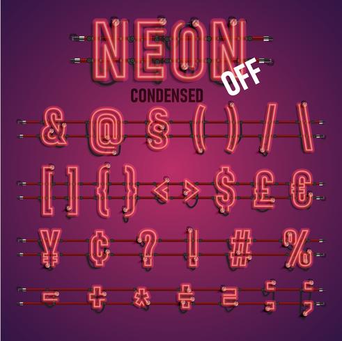 Realistic neon font with wires and console, vector illustration