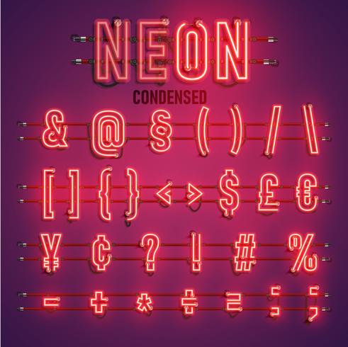 Realistic neon font with wires and console, vector illustration