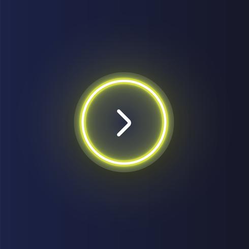 Colorful neon 'next' button with an arrow, vector illustration