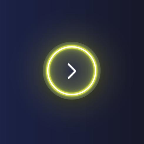 Colorful neon 'next' button with an arrow, vector illustration