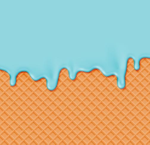 Realistic waffle with melting cream on it, vector illustration