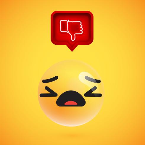 Realistic 3D emoticon with neon glowing dislike sign in a 3D speech bubble, vector illustration