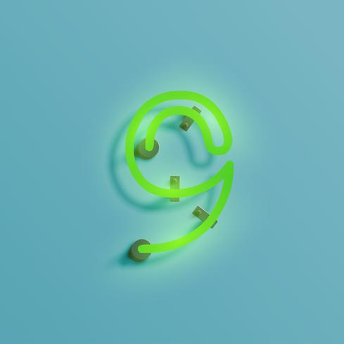 Realistic neon character from a typeset, vector