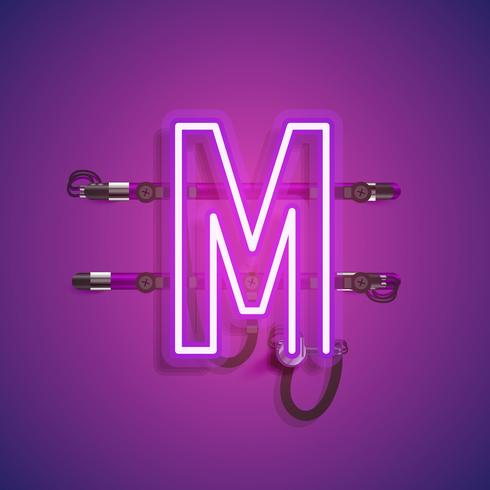 Realistic neon character with wires and console, vector illustration