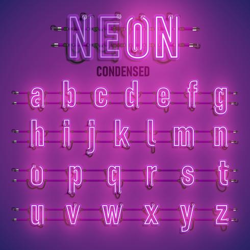 Realistic neon font with wires and console, vector illustration