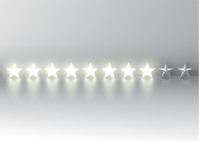 Eight-star rating with glowing 3D stars, vector illustration