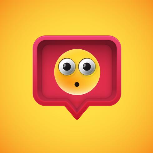 Realistic 3D emoticon in a 3D speech bubble, vector illustration