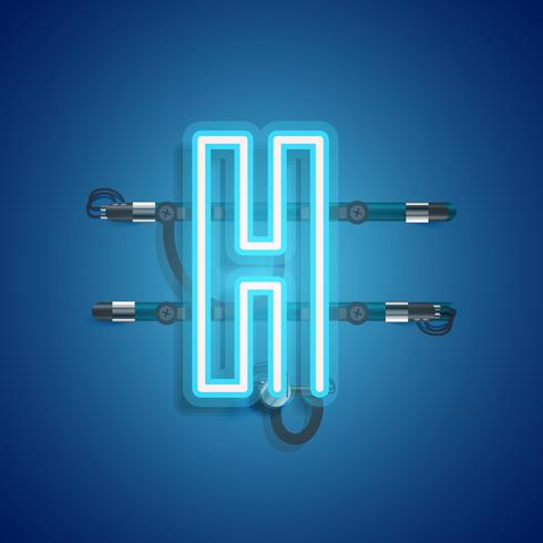 Realistic neon character with wires and console, vector illustration