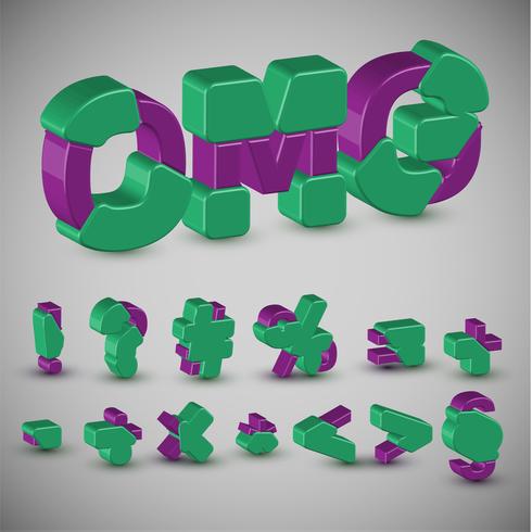 Conjunto de caracteres coloridos 3D de un vector de composición tipográfica,