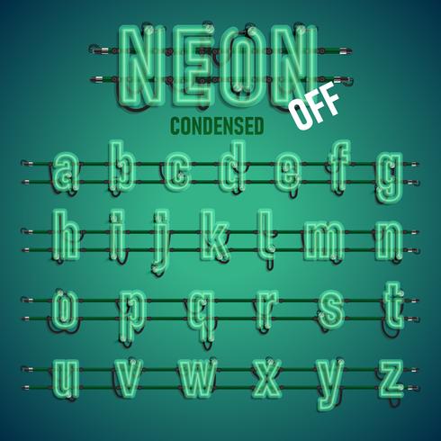 Realistic neon font with wires and console, vector illustration