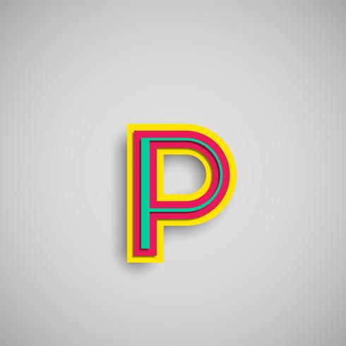 Colorido personaje papercut de una tipografía, vector