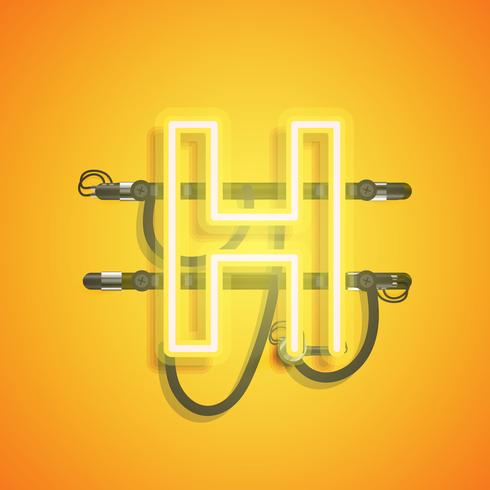 Realistic neon character with wires and console, vector illustration