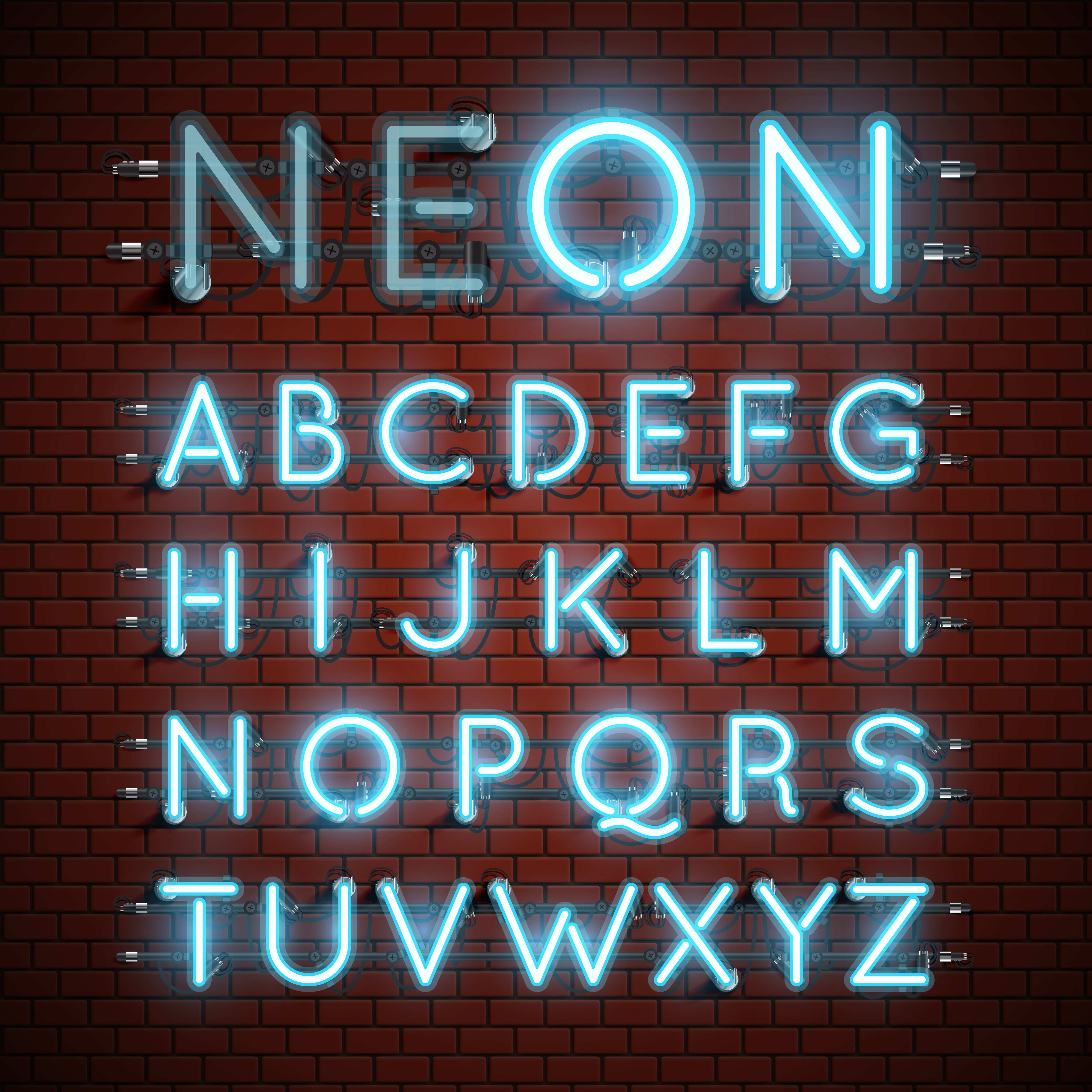 High detailed neon font set, vector illustration 315238