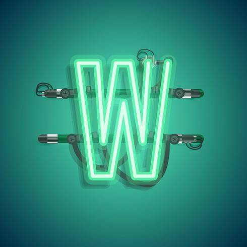 Realistic neon character with wires and console, vector illustration