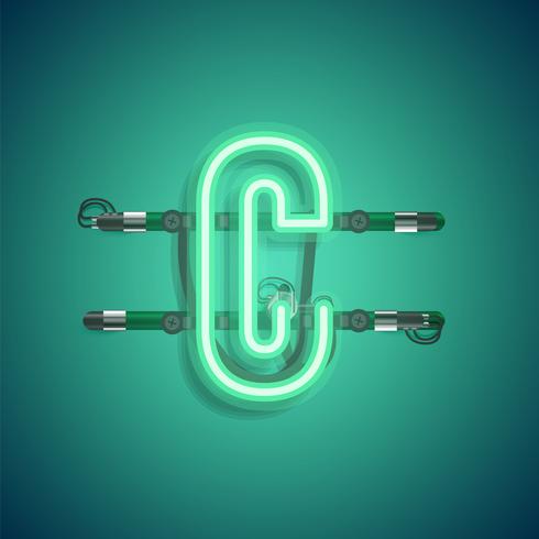 Realistic neon character with wires and console, vector illustration