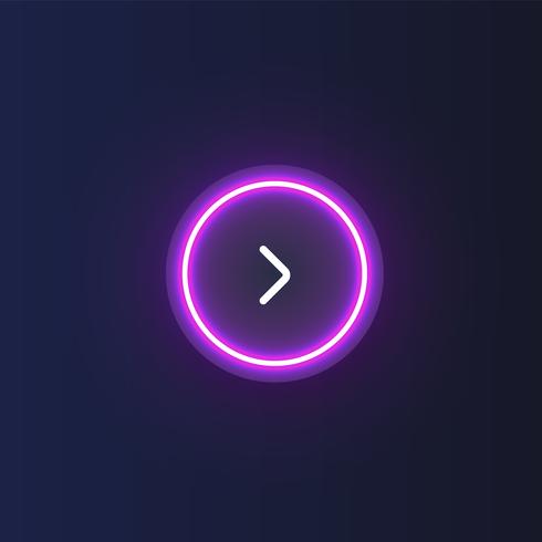 Colorful neon 'next' button with an arrow, vector illustration