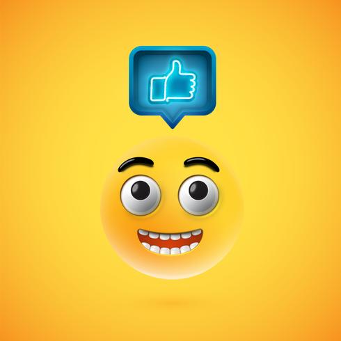 High detailed smiley with thumbs up sign, vector illustration